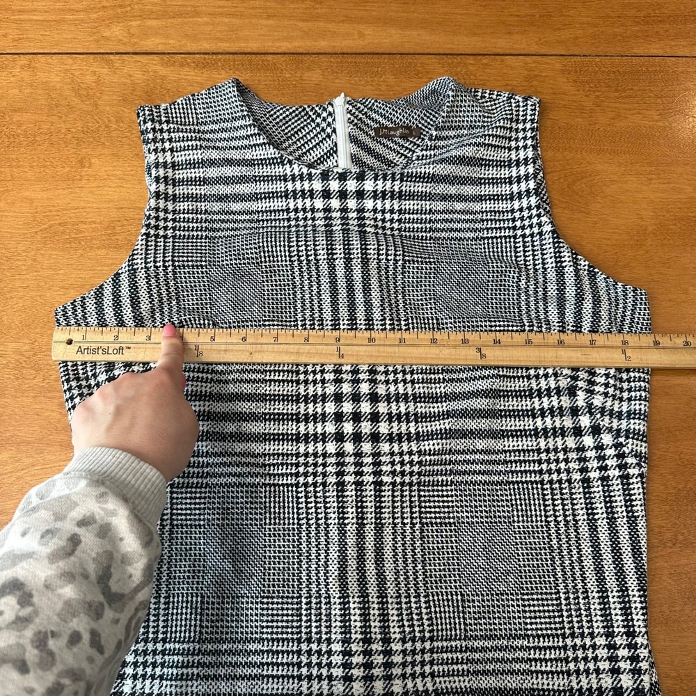 J.McLaughlin Houndstooth Plaid Urban Chic Sleeveless Shift Dress Sz L Stretch - Picture 5 of 9